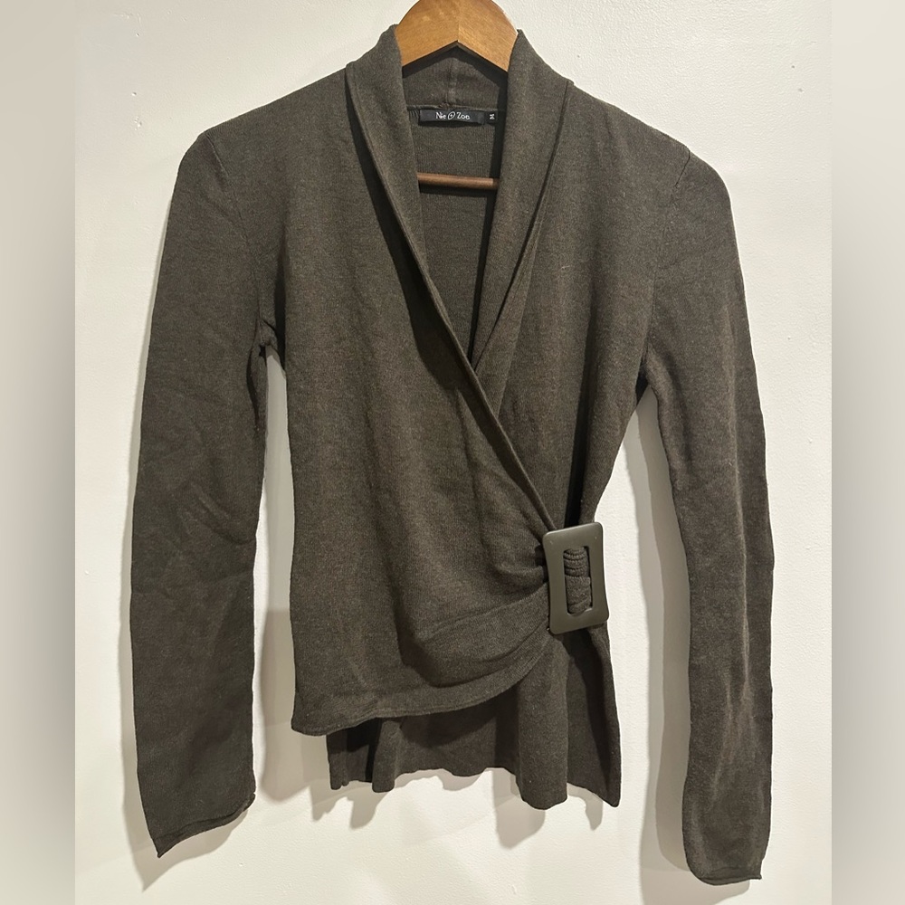 NIC‎ + ZOE Y2K Wrap Front Cotton Blend Buckle Bohemian Sweater Size M